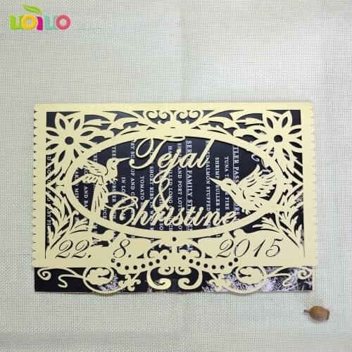 Wedding invitation card dealer laser cutting sweet bird invitation card cheap price personalized lace gold invitations model
