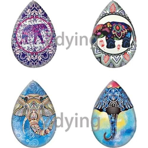 Zdying 13x18mm/18x25mm Water Drop Teardrop Glass Cabochon Boho Elephant Photo Beads DIY Pendant Jewelry Findings