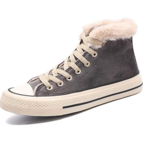 High Tops Canvas Shoes Woman 2019 winter Plus Velvet High Quality Botas Mujer Chaussure Student Skateboard Cotton Shoes Female