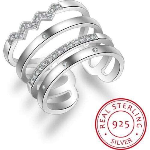 Korean Style 925 Sterling Silver Opening Rings Personality Exaggerated Multi-layer Mosaic Zirconia Rings For Women S-R308