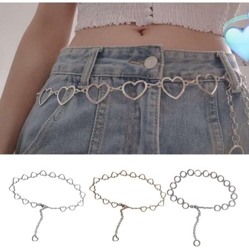 41 Inch Women Retro Circle Heart Shaped Metal Waist Belt Classic Jewelry Tassel Adjustable Body Belly Chain Accessories