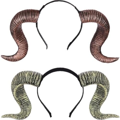 Gothic Halloween Headband Accessory Simulated Antelope Sheep Horn Womens Hair Hoop Devil Cosplay Costume Party Supplies Headwear