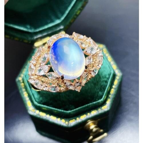 LR712 Fine Jewelry 18K Gold AU750 Sri Lanka Origin Natural Moonstone Gemstone 4.2ct Females Rings for Women Fine Rings
