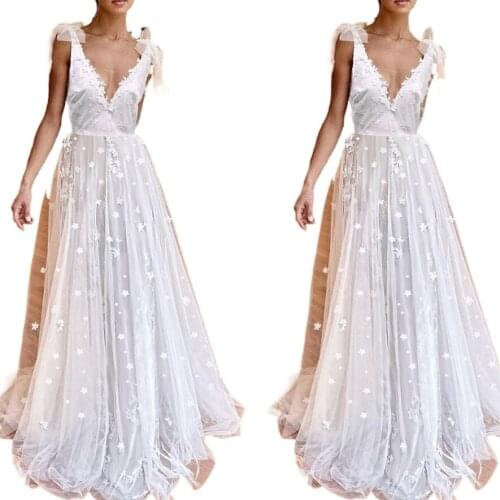 Women Long Maxi Dresses V-neck Short Sleeve Mesh Embroidery Beach Dress Spring Summer Female Elegant Slim Long Dress