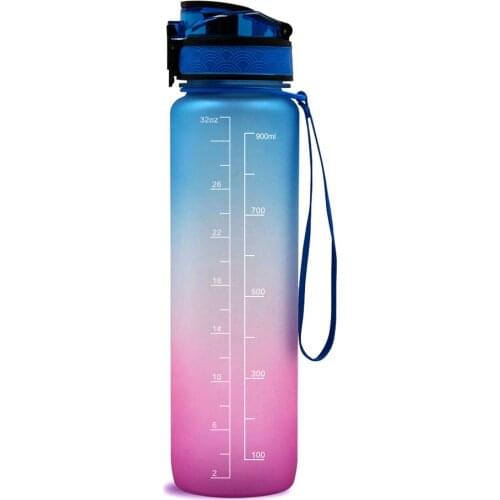 1L Sports Water Bottle with Time Marker BPA Free & Leak proof Portable Reusable Drinking Kettle Fitness Sport Water Jug