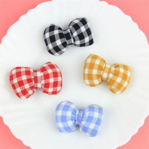 12pcs/lot DIY Handmade Cute plaid bowknot Padded Patches Appliques For Clothes Sewing Supplies DIY Hair Decoration
