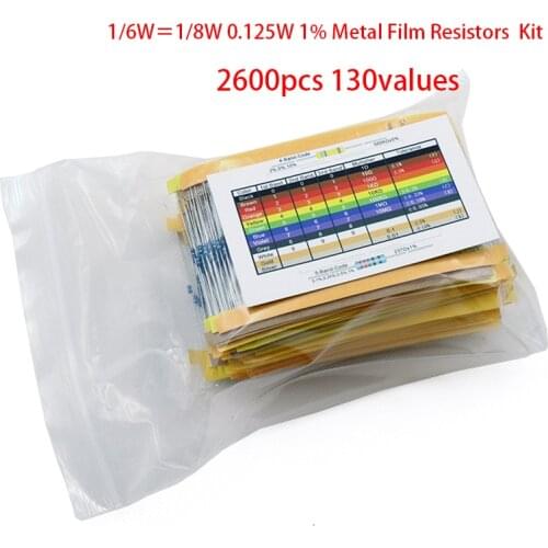 2600pcs 130values 1/6W＝1/8W 0.125W 1% Metal Film Resistors Assorted Pack Kit Set Lot Resistors Assortment Kits Fixed capacitors