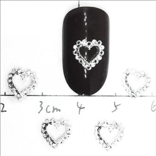 50Pcs Heart Nail Art Decorations Silver Gold Metal Studs Charms Jewelry Nailart Ornaments Japan 3d Accessories Diy Hollow Design