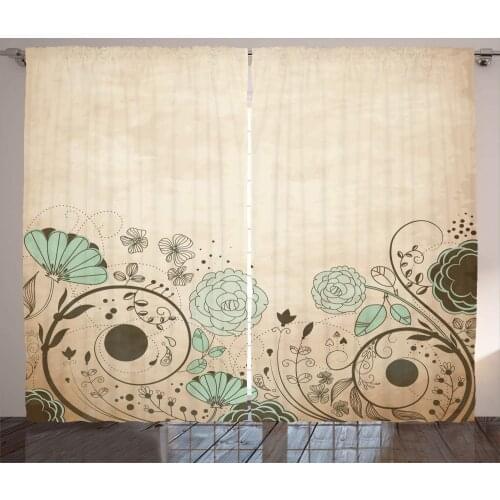 Abstract Retro Flower Art Window Curtains Bedroom Kitchen Drapes Panel Home Decor Window Curtain Living Room