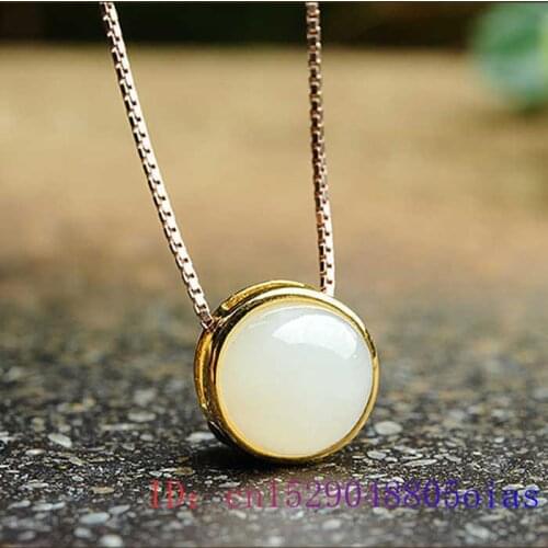 White Jade Pendant Necklace Amulet Crystal Zircon Women Gifts Chinese Gemstone 925 Silver Natural Fashion Charm Chalcedony