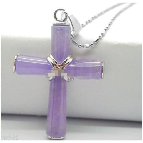 Free shipping >>>>>>Fashion New Purple stone Cross Pendant - Chain Necklace