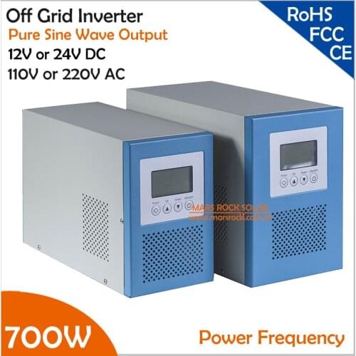 Power Frequency 700W 12V or 24V DC to AC 110V or 220V Pure Sine Wave Off Grid Inverter with City Grid Charger Function