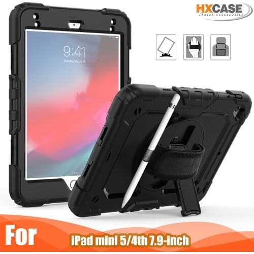 For Ipad Mini 4th 5th Generation Case Silicone Anti-fall Heavy Armor Cover 360 Rotating Hand Strap & Kickstand for Ipad 7.9 inch