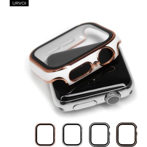 URVOI Full Cover for Apple Watch series 6 SE 5 4 3 2 Shiny Plastic bumper hard frame case for iWatch with glass screen protector
