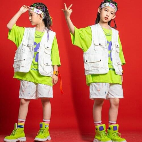 Kids Hip Hop Clothing Tshirt Sleeveless Jacket Tops Tactical Cargo Shorts For Girls Boys Dance Costume Clothes Street Wear