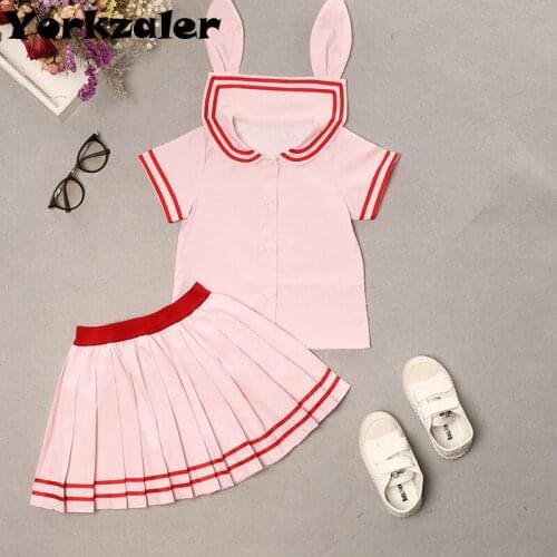 Toddler Girls Cute Clothes Set Short Sleeve Rabbit Ear Blouse Shirt Skir Kids Clothing Suit Sweet Girls Bunny Clothing Sets