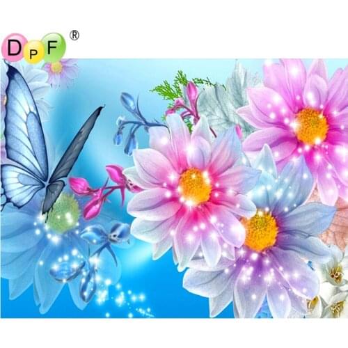 DPF Diamond Embroidery Blue butterfly Diamond Painting Cross Stitch rhinestone pasted Mosaic Full Square 3D home decor flower