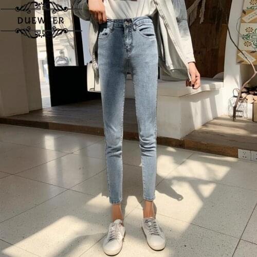 Dueweer Pants Women Jeans Womens Ankle-Length Pencil Trousers High Waist Simple Solid Trendy All-match Korean Style Large Size