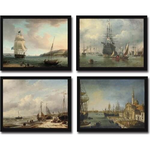 Cotton no frame classical sea ships landscape canvas printings oil painting printed on cotton home wall art decoration picture