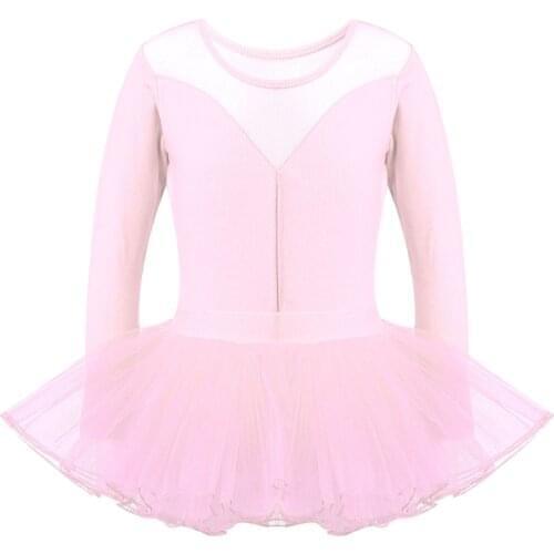 IEFiEL Kids Girls Ballerina Costumes Long Sleeves Stretchy Fluffy Layer Ballet Dance Performance Gymnastics Leotard Tutu Dress