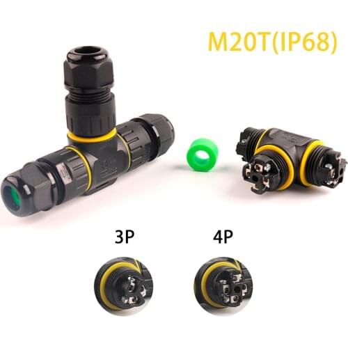 IP68 M20 T type electrical cable waterproof connector 3 Pin 4 Pin Terminal Adapter Wire Connector For LED Light connector