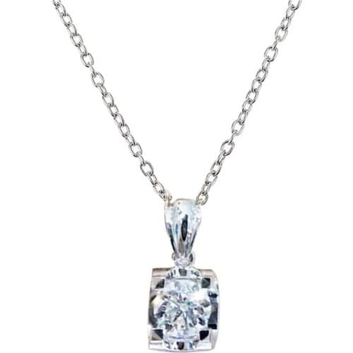 Dainty Single CZ Pendant Necklace for Women Luxury Silver Color Wedding Engagement Jewelry Simple Style Lady Accessories