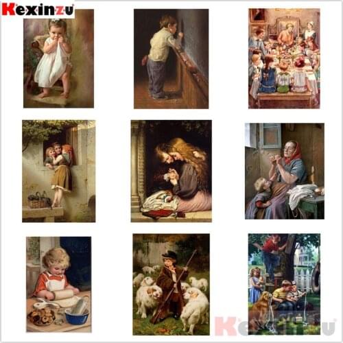 Kexinzu 5D Diy Full Square/Round Stone Resin Diamond Painting Cross Stitch Old Cartoon Scenery Embroidery Diamant Mosaic Gift