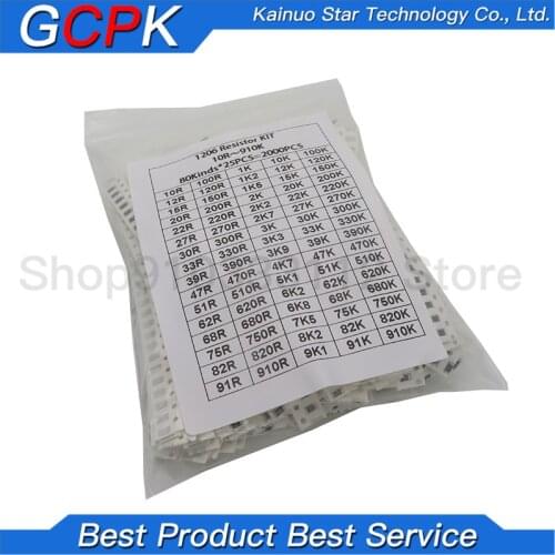 2000pcs 1206 SMD Resistor Kit Assorted Kit 1ohm-1M ohm 5% 80valuesX 25pcs=2000pcs Sample Kit
