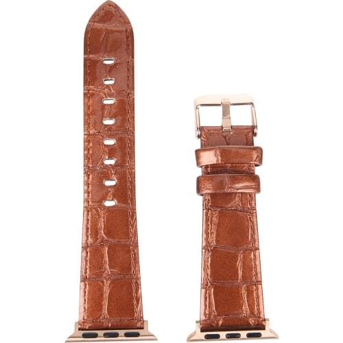 Brown Bamboo Crocodile Pattern Leather Band for Apple iWatch 42MM 38MM 44MM 40MM 6 SE 5 4 3 2 1 Stainless steel color buckle