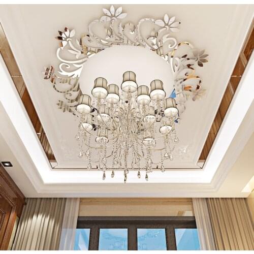Creative mirror flower vine acrylic 3D sticker hotel home living room bedroom restaurant Ceiling roof chandelier decoration