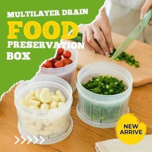 Kitchen Round Transparent Double Drain Storage Box Ingredients Box Home Organizer Food Container Refrigerator Dropshipping