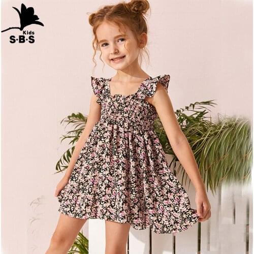 Summer Kids Dresses for Girls Square Neck Baby Childrens Camisole Sleeveless Floral Princess Dress Children Fashion Clothes