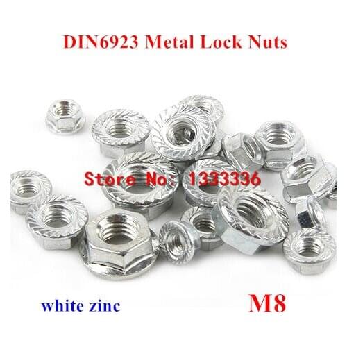 100pcs M8 DIN6923 Hexagon Flange Metal Lock Nuts with non-slip Tooth cushioned Locking nut