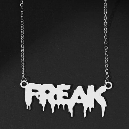 Male Hip-hop Stainless Steel Hollow out Silver Color Freak Letters Necklace Simple Rock Motorbike Sweater Chain Man Jewelry