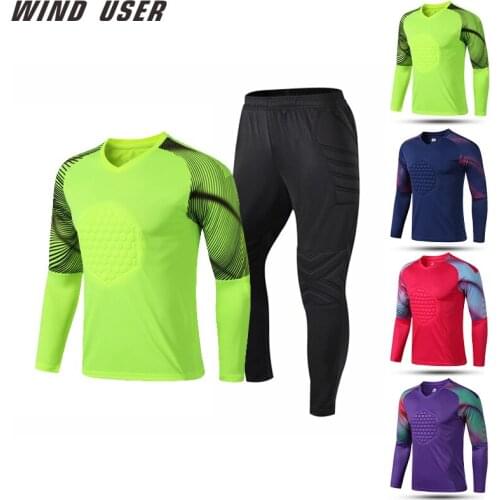 Mens Adult Soccer Goalkeeper Uniform Protective Sponge long Sleeve Training Football Goalkeeper Soccer Jersey Top and Pants