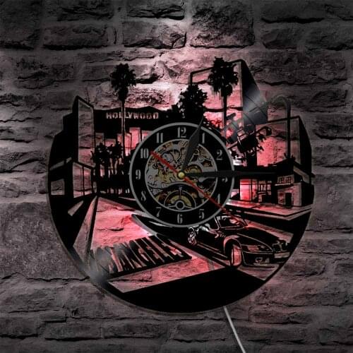 Los Angeles LED Wall Light USA LA Skyline Clock Glow in Dark Vintage Design Illuminated