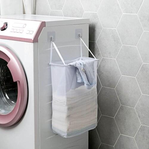 New Simple Hanging Laundry Basket Clothing Organizer Foldable Laundry Hamper Laundry Bag Kids Toy Storage Buckets with Hooks