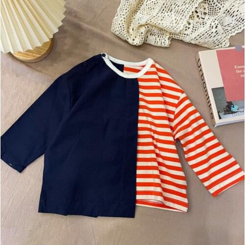 2021 new girls boys striped t shirt autumn cotton full sleeve fashion kids top 1-7 years WS234