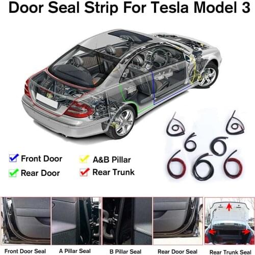 NEW 7PCS Door Seal Kit Soundproof Wind Noise Reduction Car Door Trim Moulding Rubber Weatherstrip Seal Strip for Tesla Model 3