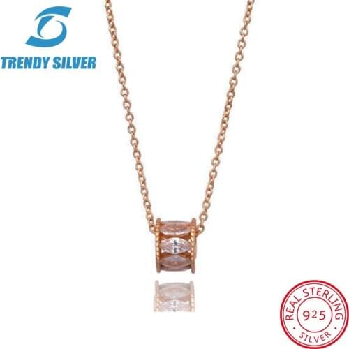 925 sterling silver necklace chain for women woman rose gold plated pendant jewelry pave CZ