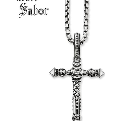 Necklace Cross Link Chain Rebel Vintage Gift For Women, Female Heart silver color Fashion Jewelry thomas