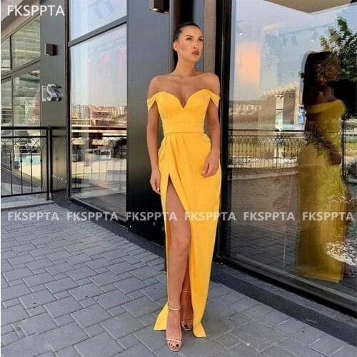 Gold Sexy Prom Dresses Long High Slit Women Wedding Party Dress Plus Size Formal Gowns Robe De Soiree Wholesale