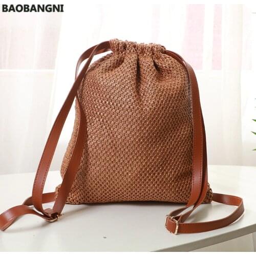 Handmade Knit Summer New Women Wicker Backpack Beach Casual Large Shopping Travel Backpack Straw Woven Ladies Hand Bags