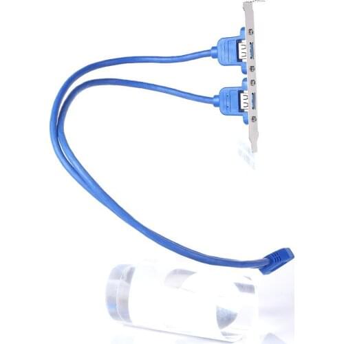 Full Size Bracket Motherboard 20pin to 2 Ports USB 3.0 Female Back Panel Header Connector Cable Adapter With PCI Slot Plate