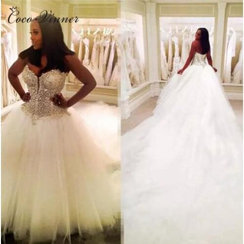 Luxury Train Beatiful Crystal Beading Princess Wedding Dress Ball Gown vestido de noiva Sweetheart wedding dresses W0386