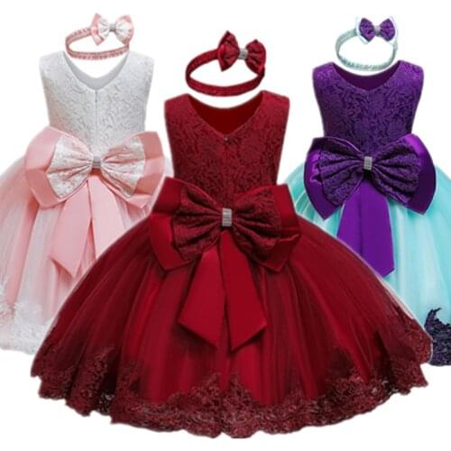 Baby Girls Christmas Dresses Toddler Girl Party Lace Princess Chidlren Clothing Kids Girls 12M 2 3 4 5 Year Dress Match Headbnad