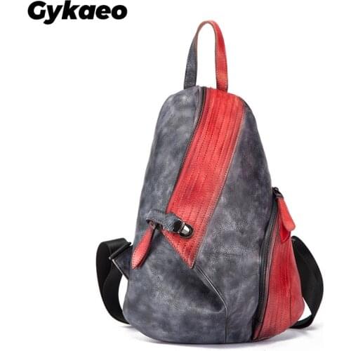 Gykaeo Retro Girls Genuine Leather Backpacks Women Travel Backpack Female Patchwork Anti Theft Backpack Vintage Cowhide Bagpack