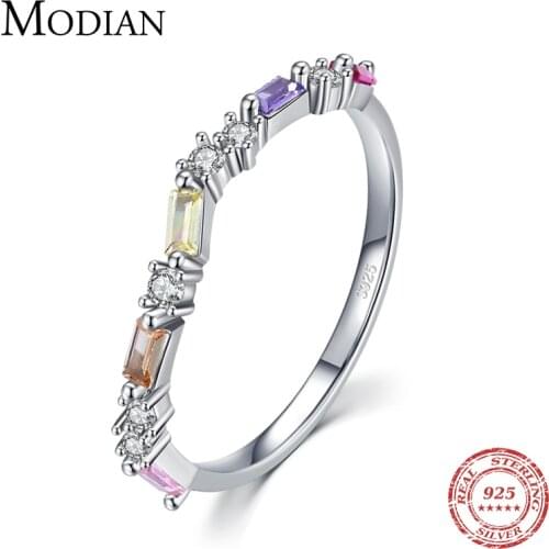Modian 100% 925 Sterling Silver Multicolor CZ Charm Simple Finger Ring For Women 2021 Party Fashion Silver Fine Jewelry Bijoux