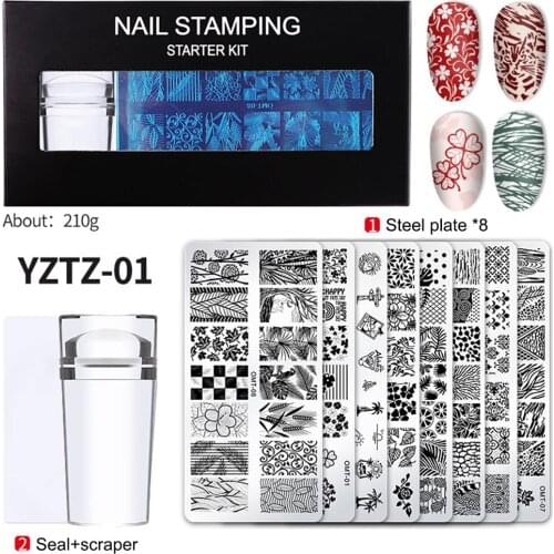 8PCS Nail Stamping Plates Flower Plant Leaves Templates with Stamper Scraper Image Plates DIY Nail Art Manicure Tool Perfect Gif