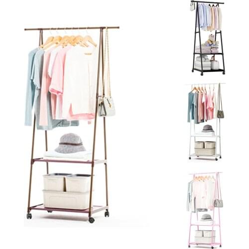 Bedroom Coat Rack Removable Clothes Hanger Floor Stand Coat Racks with Wheel Black Brown Pink Hanging Clothes Storage Rack Shelf